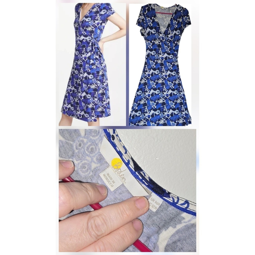 Boden Blue Floral Wrap-Style Midi Dress
